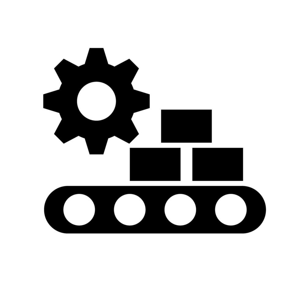 Conveyor belt, cardboard and gear silhouette icon. Manufacturing industry. Vector. vector