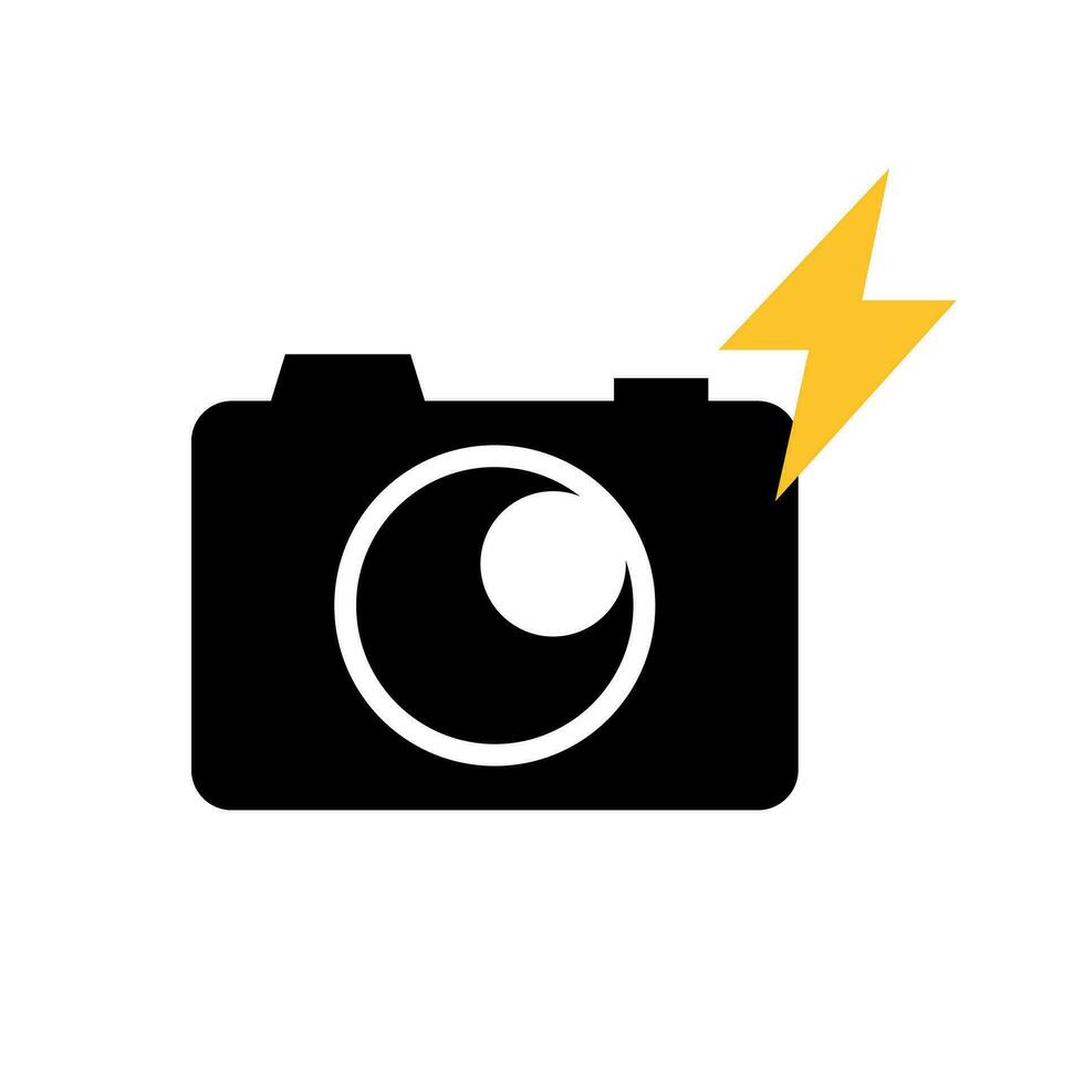 Camera and yellow camera flash icon. Shooting flash. Vector. vector