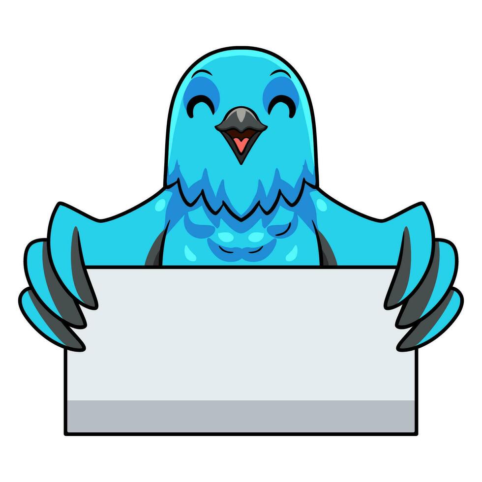 Cute spangled cotinga bird cartoon holding blank sign vector