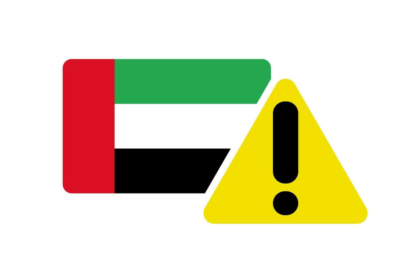 Flag and warning signs of the United Arab Emirates. Dangers and cautions in the United Arab Emirates. Vector. vector