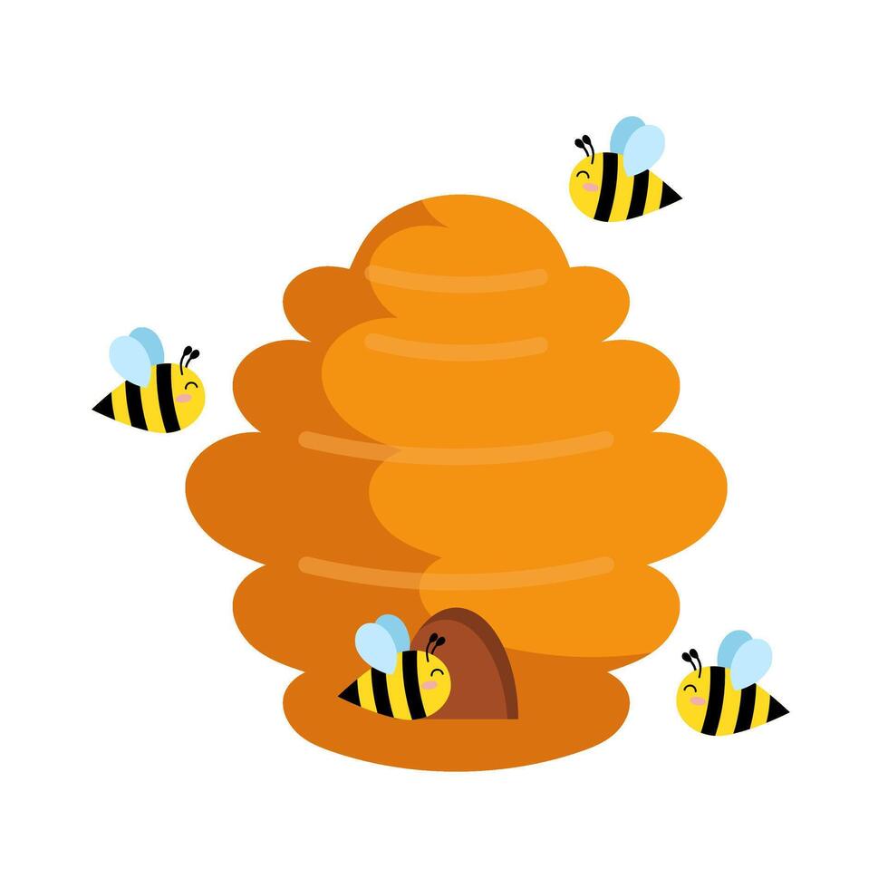 Vector illustration of a beehive with psels. House for bees in a flat style.