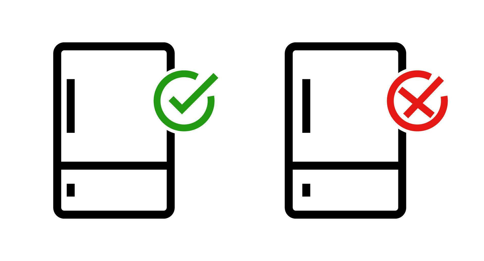 Refrigerator available icon and refrigerator unavailable icon set. Refrigerator failure. Vector