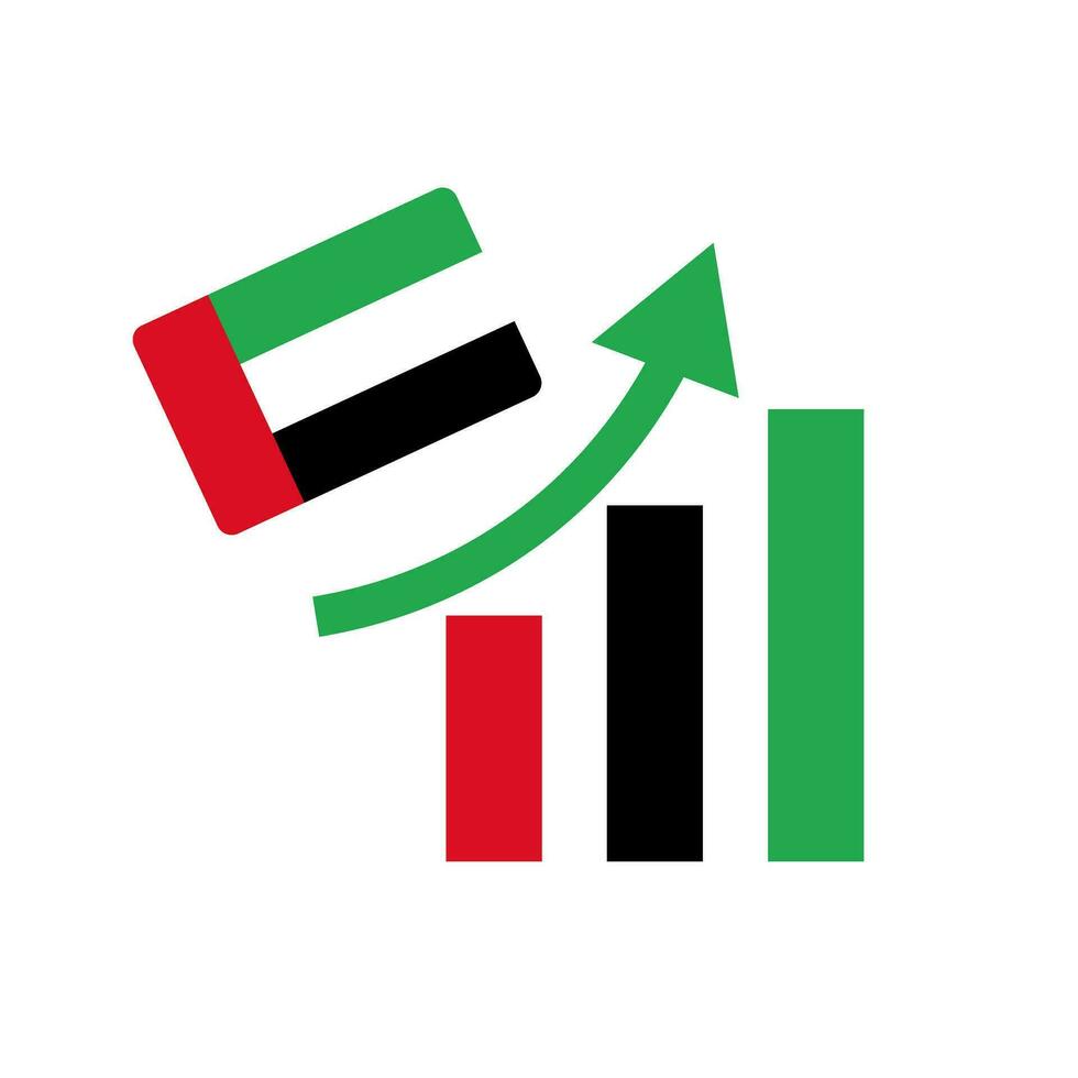 United Arab Emirates flag and rising bar chart icon. Vector. vector