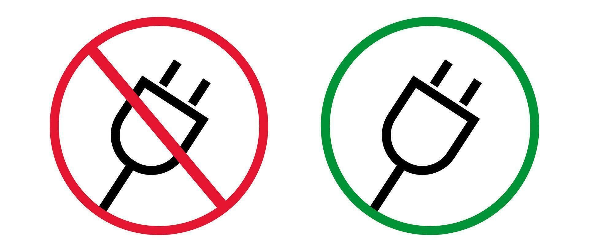 Prohibited and permitted use of electrical outlet. Chargeable and non-chargeable outlet icon set. Vector. vector