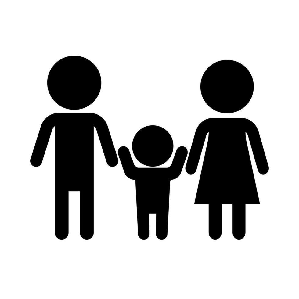 Child holding hands with father and mother silhouette icon. Vector. vector