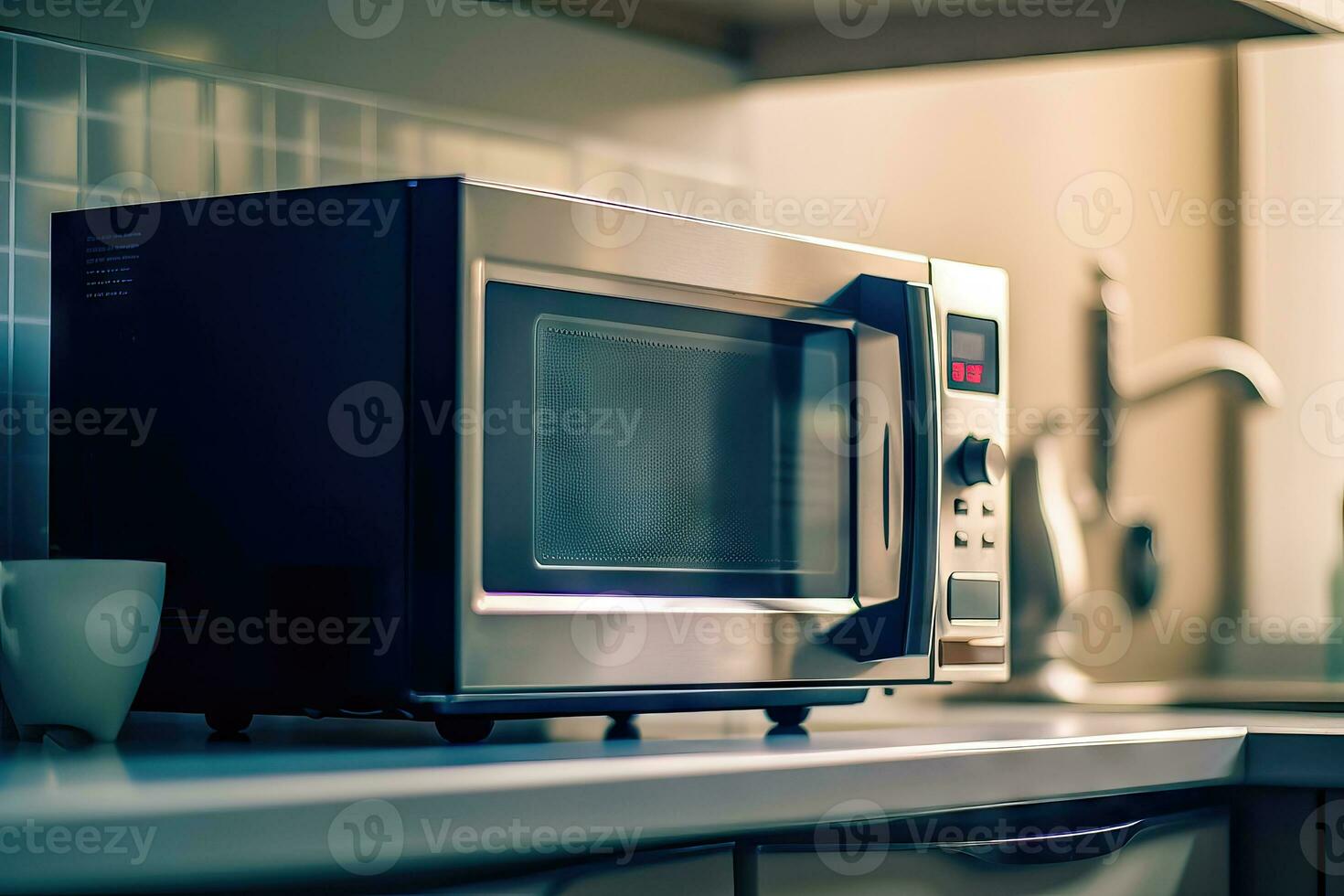 Stylish Kitchen with Modern Microwave Oven - Generative AI photo