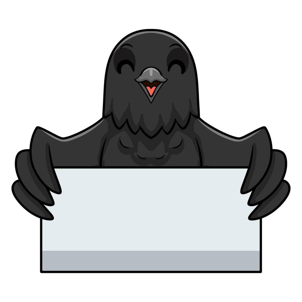 Cute crow bird cartoon holding blank sign vector