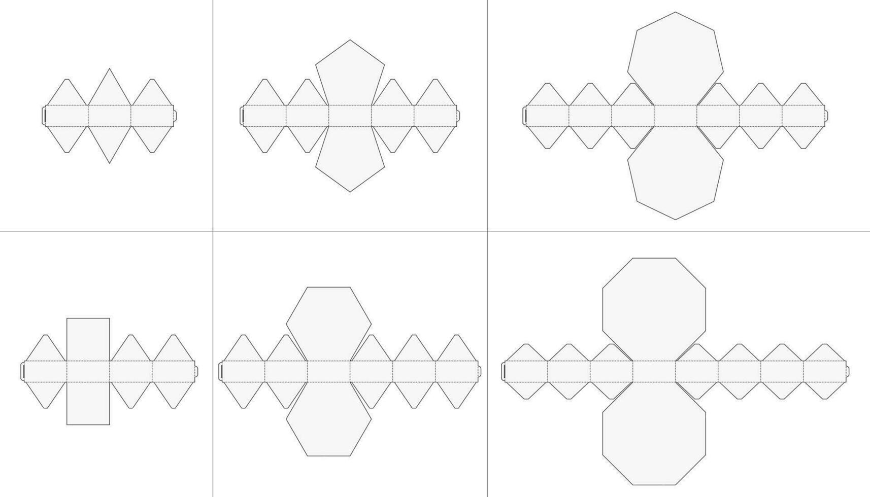 Editable collection Foldable Box Die Cut Cube Template Blueprint Layout with Cutting and Scoring Lines Vector Draw Graphic Design