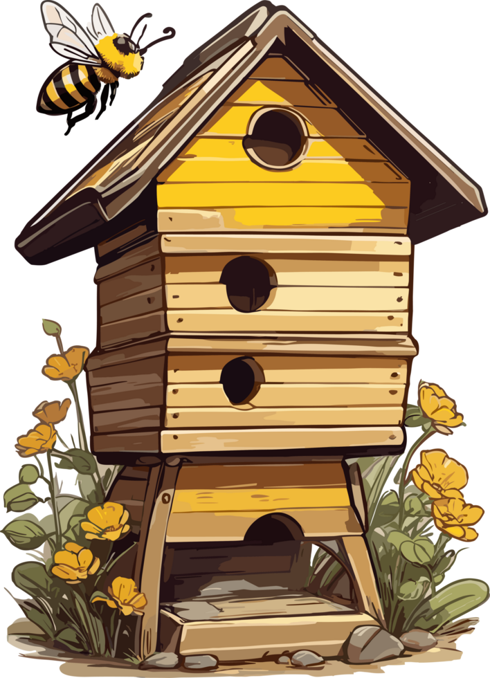 Garden Refuge Captivating Bee House Scenes AI generative png