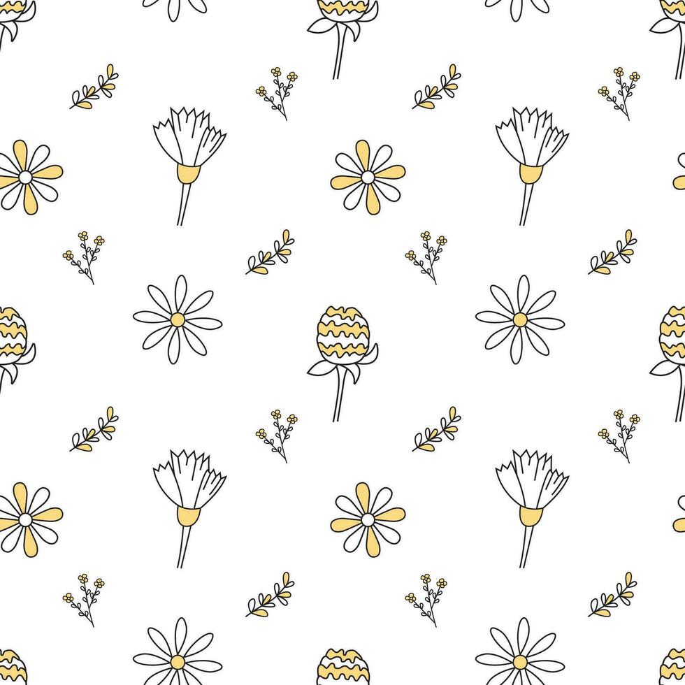 Seamless vector pattern wild flowers in doodle style.