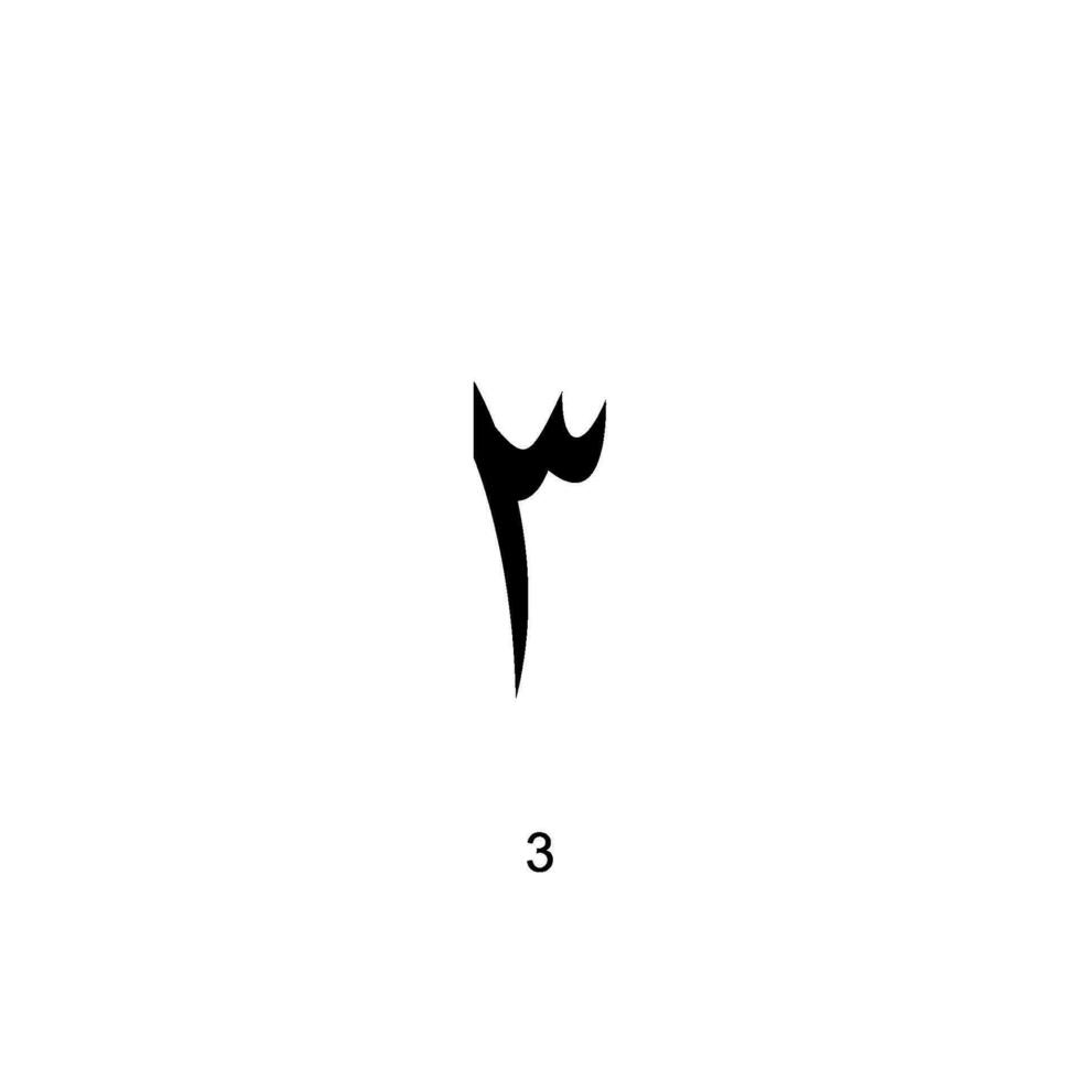 Arabic Numerals, Number 3, Three, can use for Education, Numeral on the Islamic Calendar, Page Number or Graphic Design Element. Vector Illustration