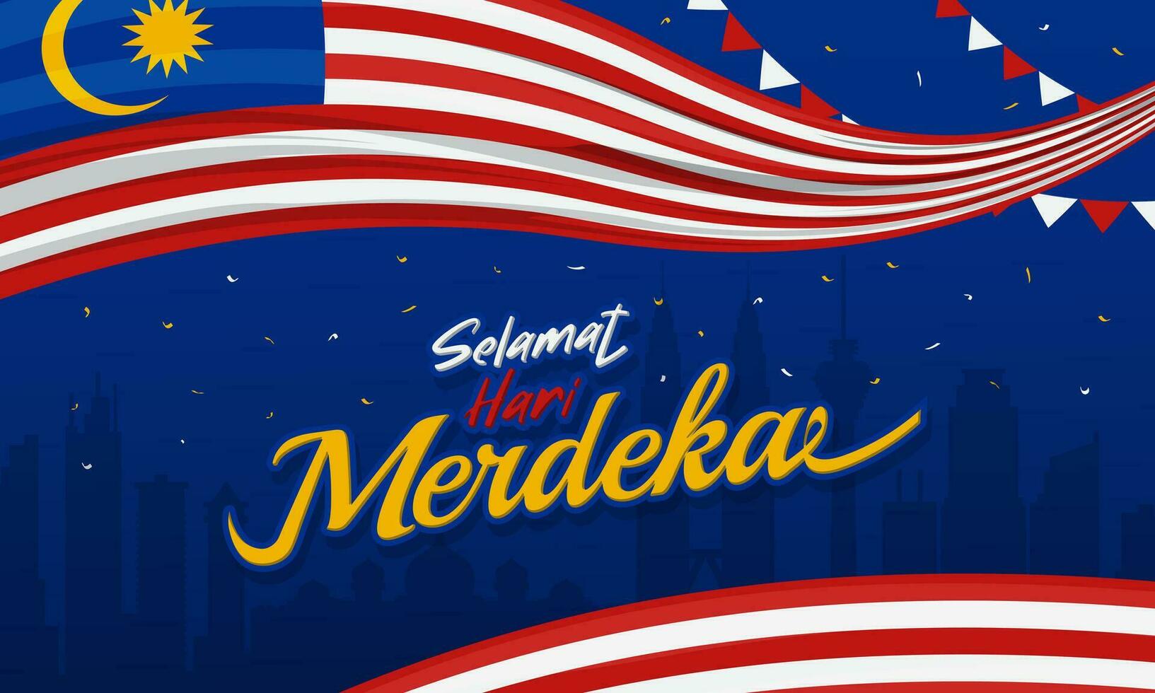 Malaysian Flag background of Hari Merdeka greeting which means Malaysia Independence Day. Vector illustration