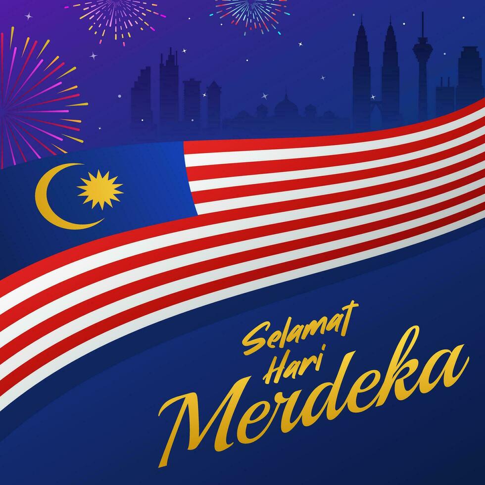 elegant background of Hari Merdeka greeting which means Malaysia's Independence Day vector
