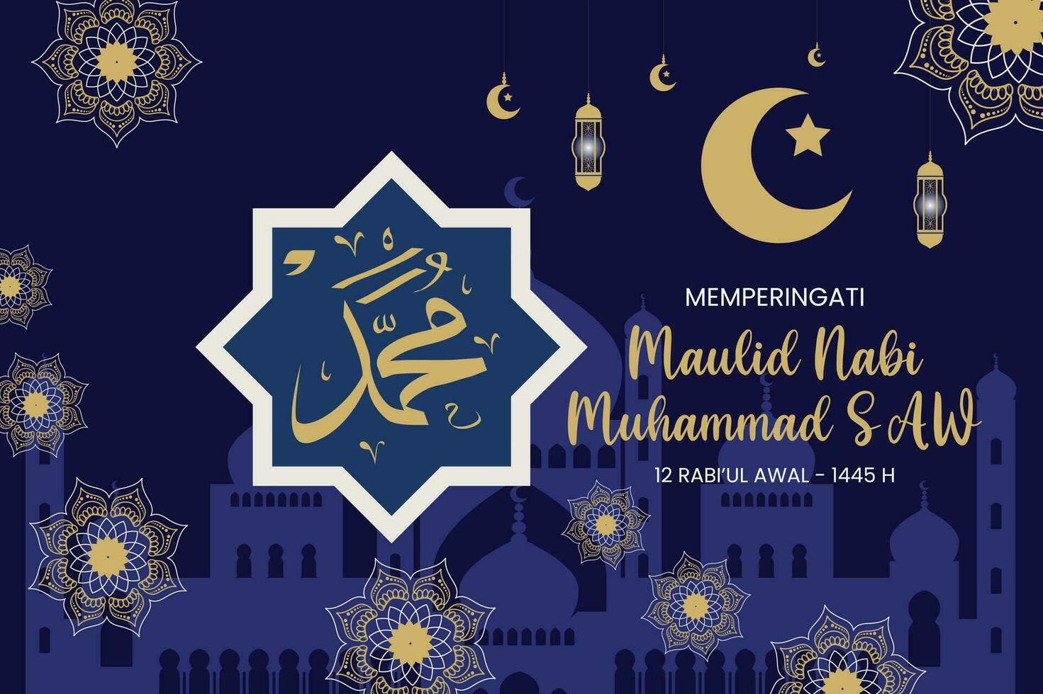 Happy Birthday of Prophet Muhammad. Milad un Nabi Mubarak Means Happy Birthday of Prophet Muhammad. Vector Illustration