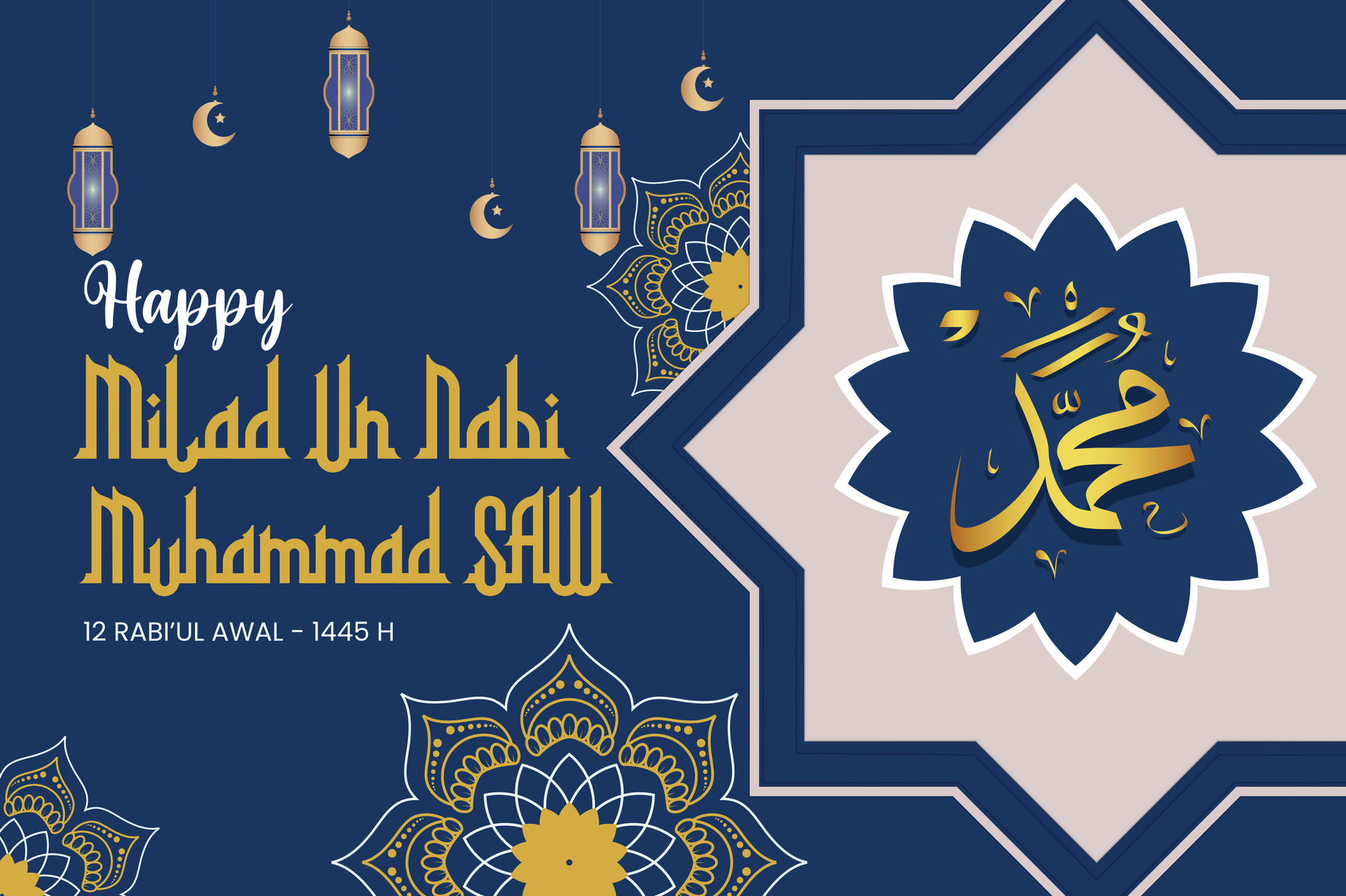 Happy Birthday of Prophet Muhammad. Milad un Nabi Mubarak Means Happy