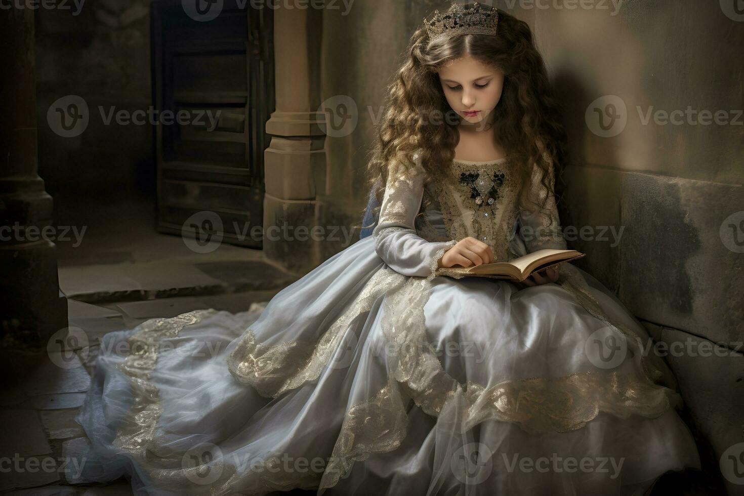 bonito princesa leyendo santo Biblia libro. foto