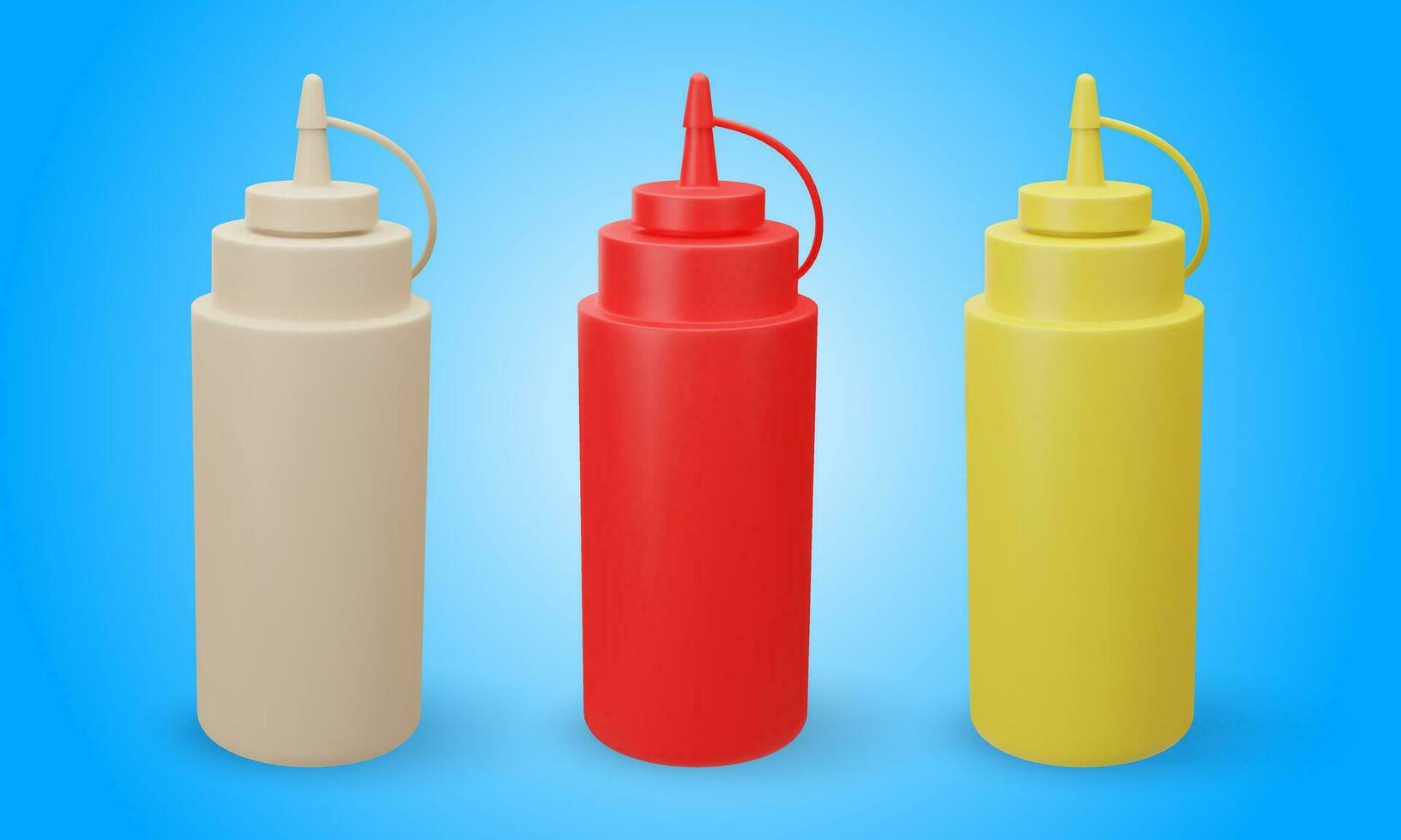 3d hacer de botella con salsa para rápido alimento. mostaza. brillante ilustración en dibujos animados, el plastico, arcilla 3d estilo. aislado en un blanco antecedentes. vector