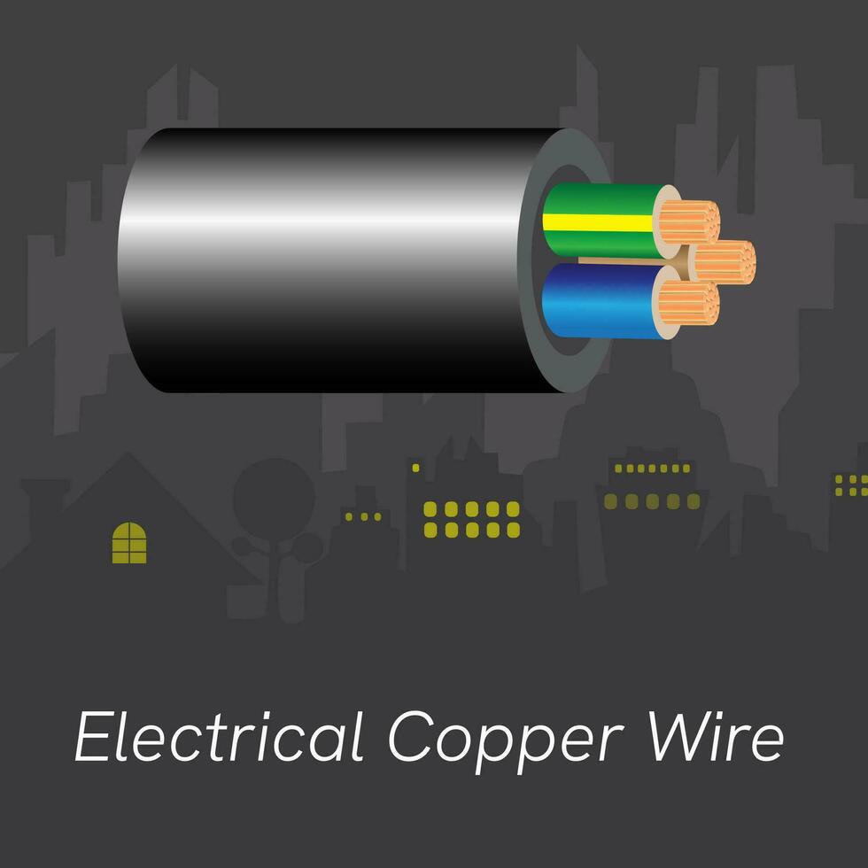 electrical copper wire on city background. vector