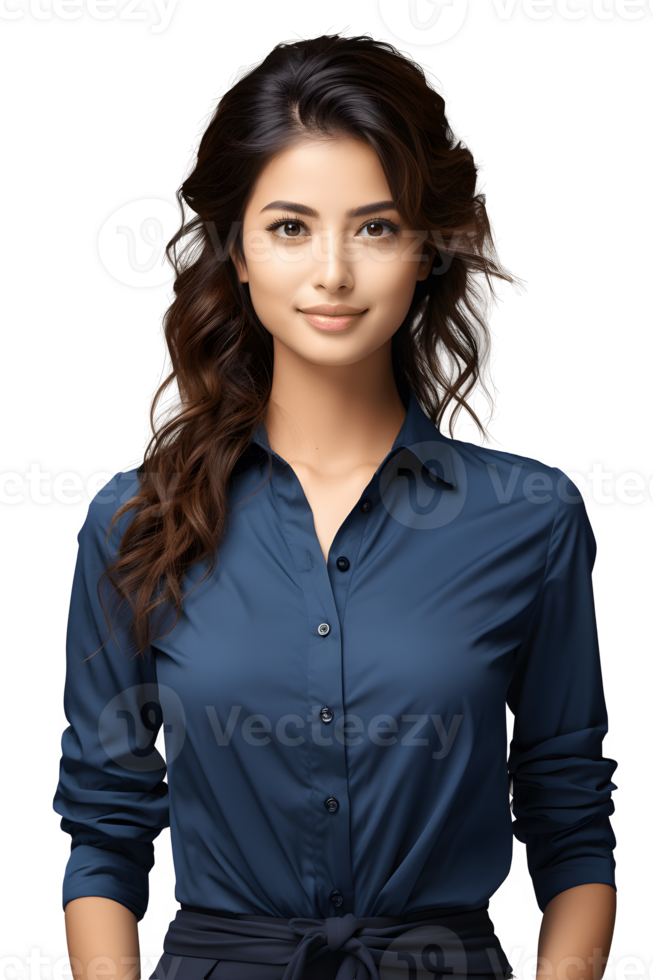half body portrait of beautiful working woman isolated on transparent background ,generative ai png