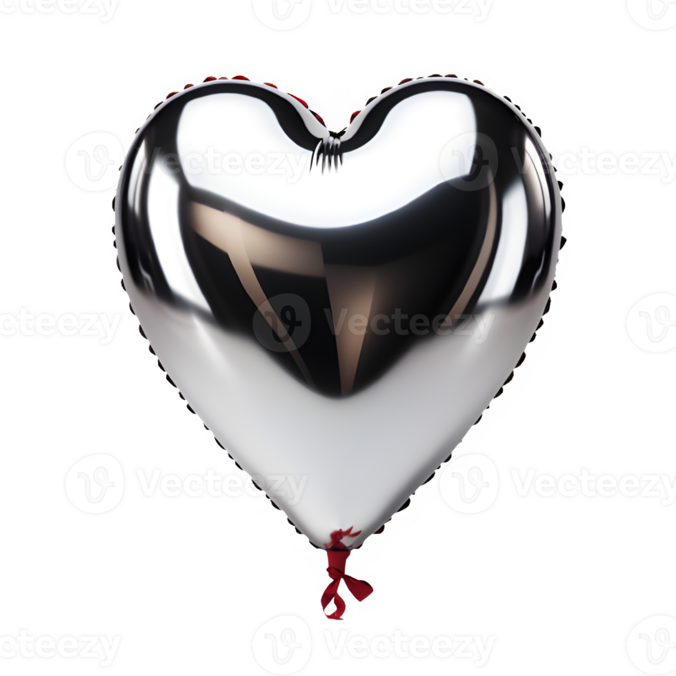heart shaped silver balloon isolated on transparent background ,chrome