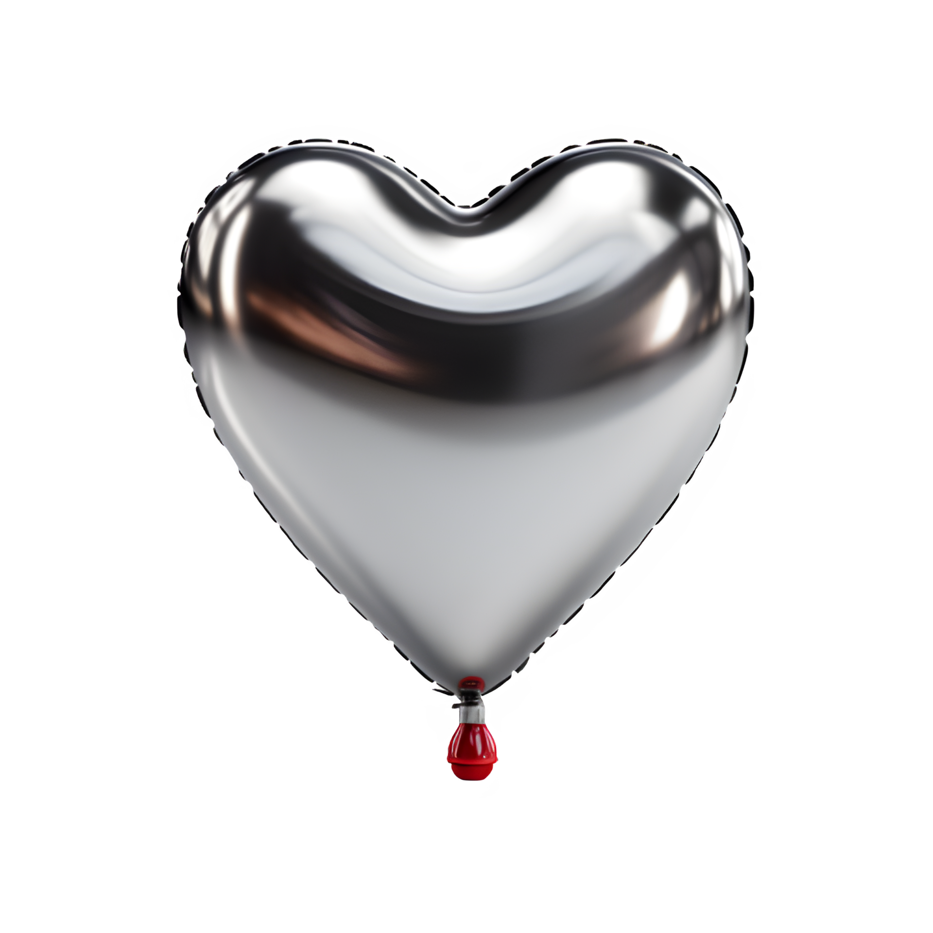 heart shaped silver balloon isolated on transparent background ,chrome