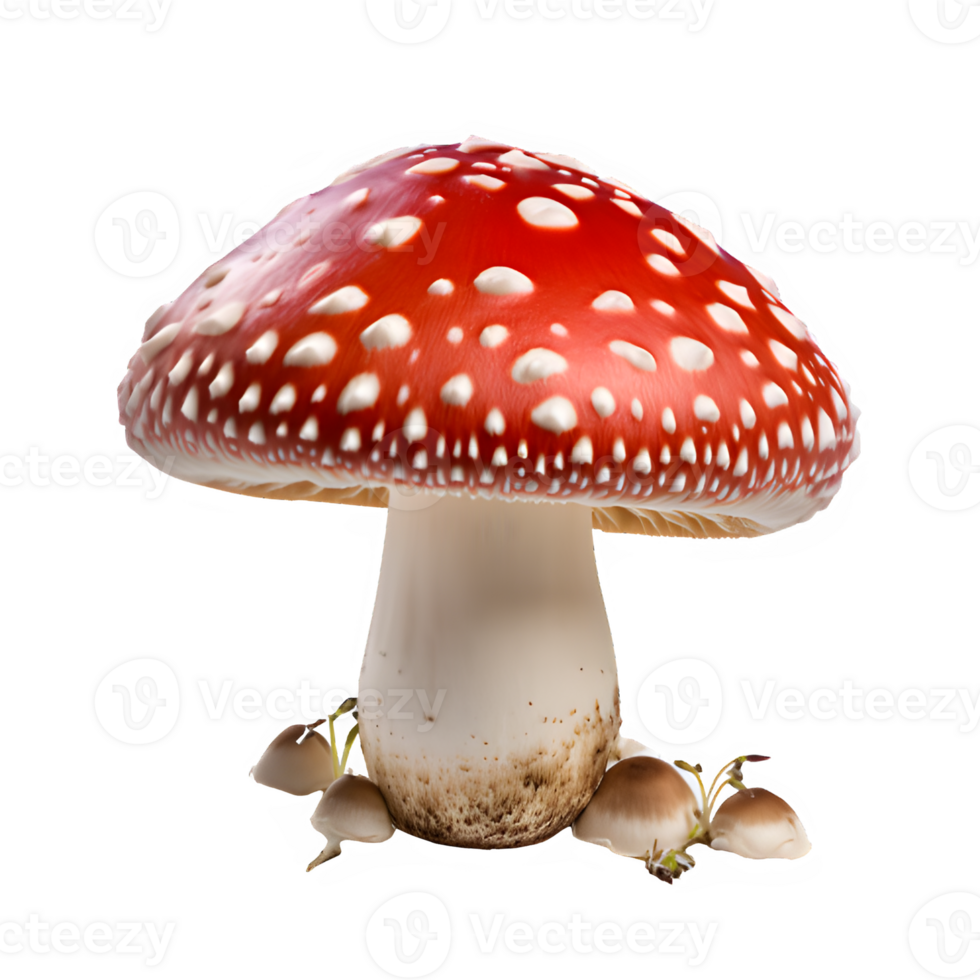 poisonous mushroom isolated on transparent background ,red and white mushroom with white speckled pattern ,generative ai png