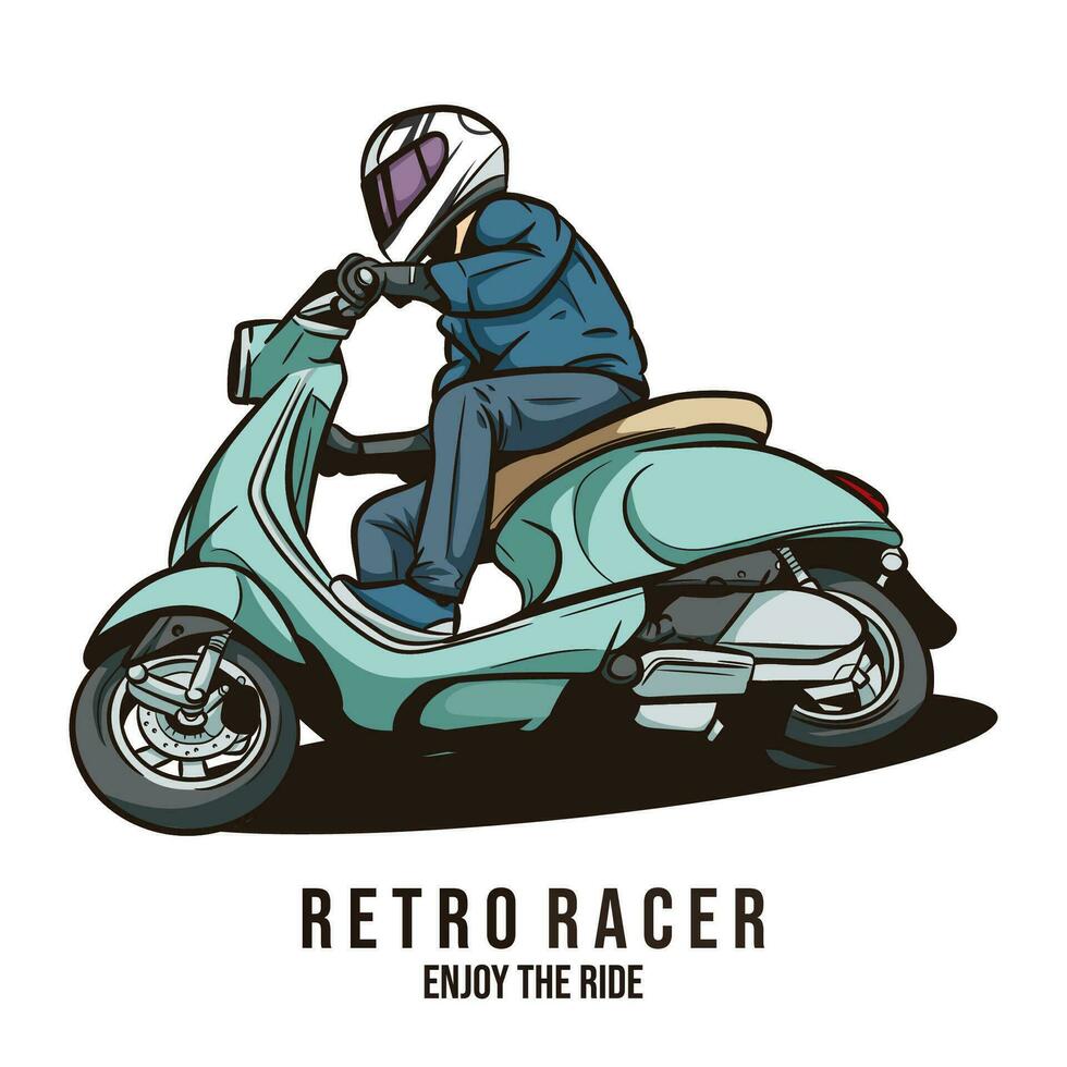 Riding retro scooter cartoon character vector