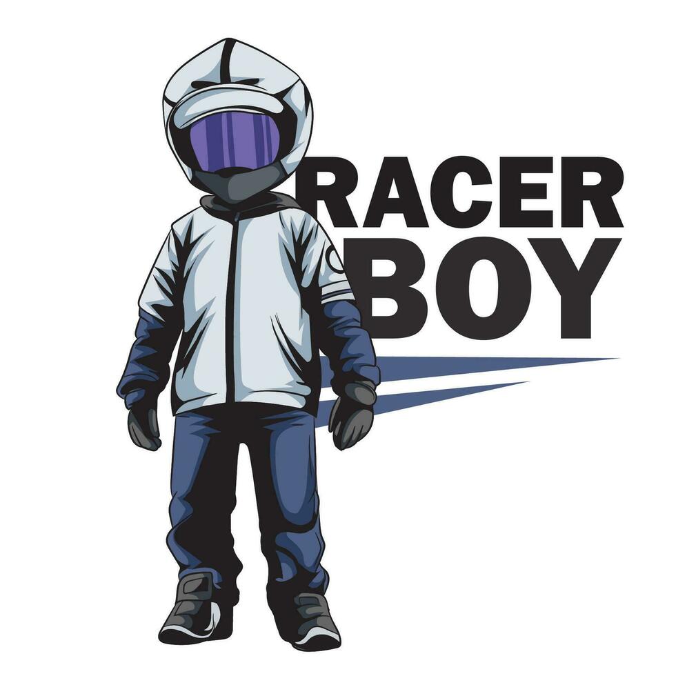 racer boy with helmet cartoon vector illustration