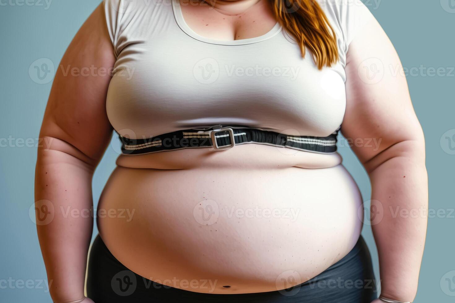 curvilíneo mujer con un grasa barriga - generativo ai foto