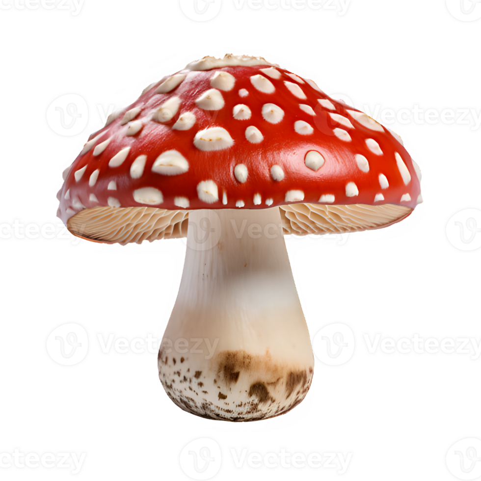 poisonous mushroom isolated on transparent background ,red and white mushroom with white speckled pattern ,generative ai png