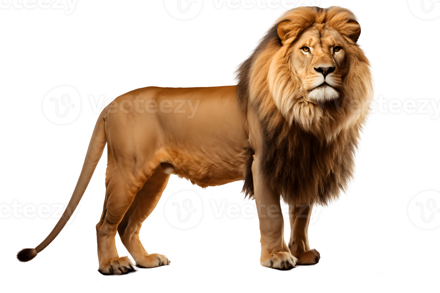 wild lion isolated on transparent background ,side view lion cut out ,generative ai png