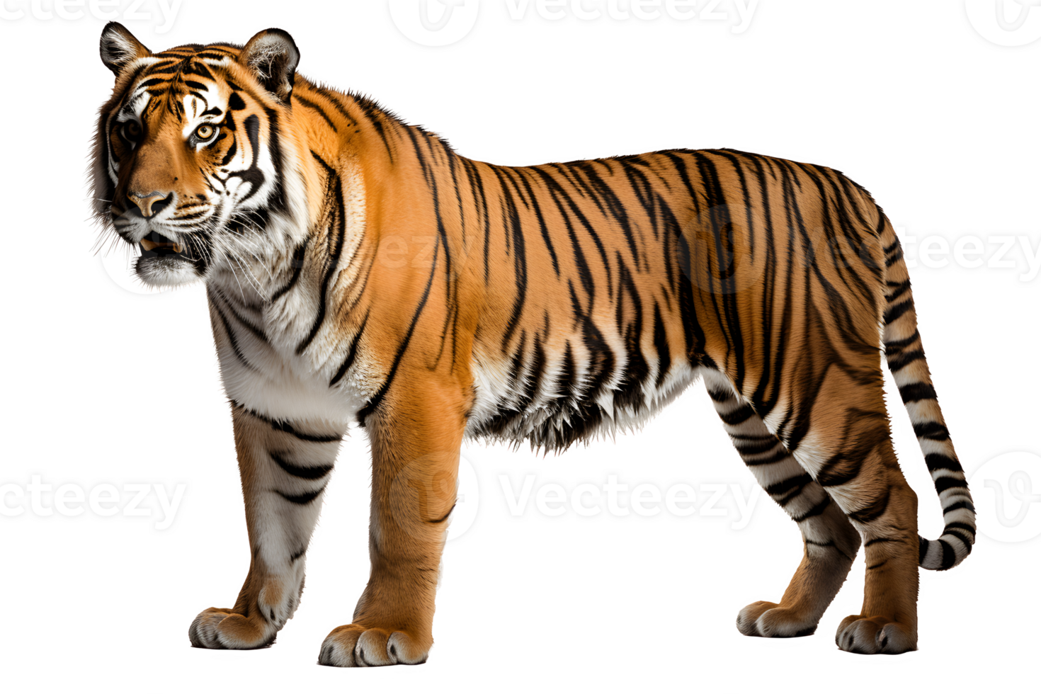 wild tiger side view isolated on transparent background ,tiger cut out ,generative ai png