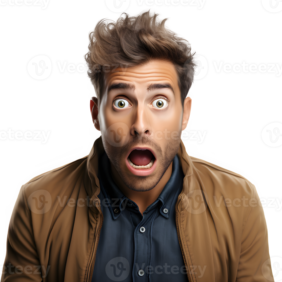 Half body portrait of a man with shocked expression isolated on transparent background,man with shocked expression ,generative ai png