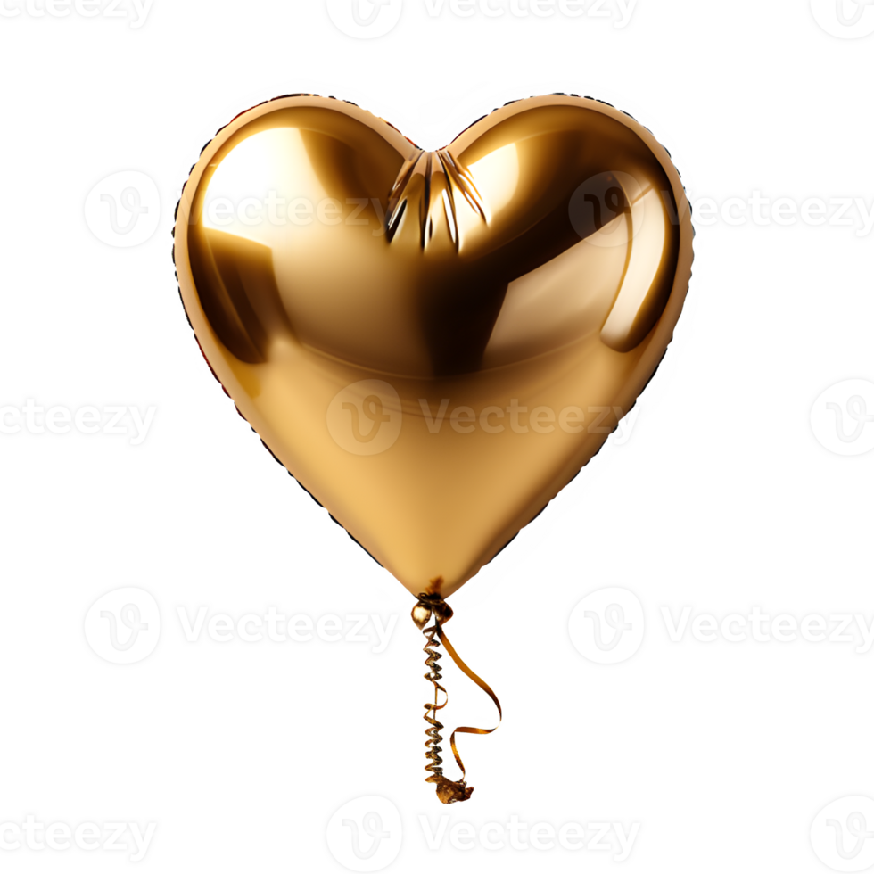 heart shaped golden balloon isolated on transparent background ,golden love balloon ,generative ai png