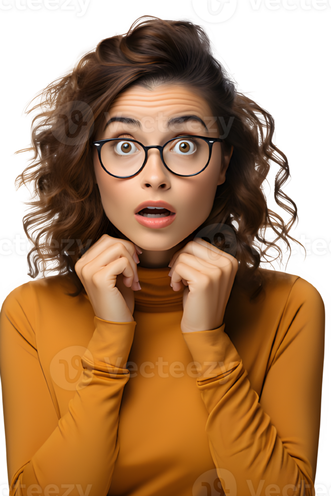 Half body portrait of a woman with shocked expression isolated on transparent background,man with shocked expression ,generative ai png