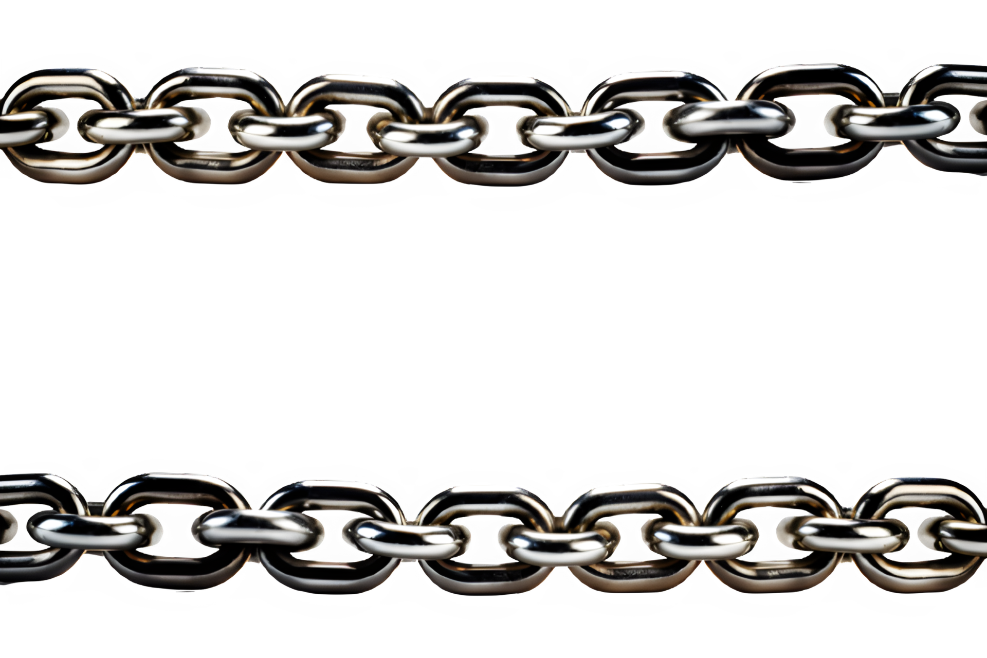 horizontal straight chain isolated on transparent background ,metallic silver chain cut out