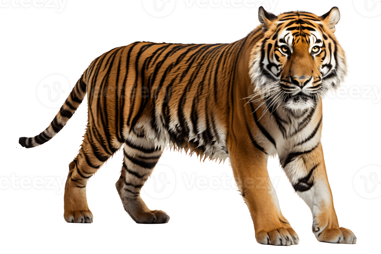 wild Tiger Seite Aussicht isoliert auf transparent Hintergrund ,Tiger Schnitt aus ,generativ ai png