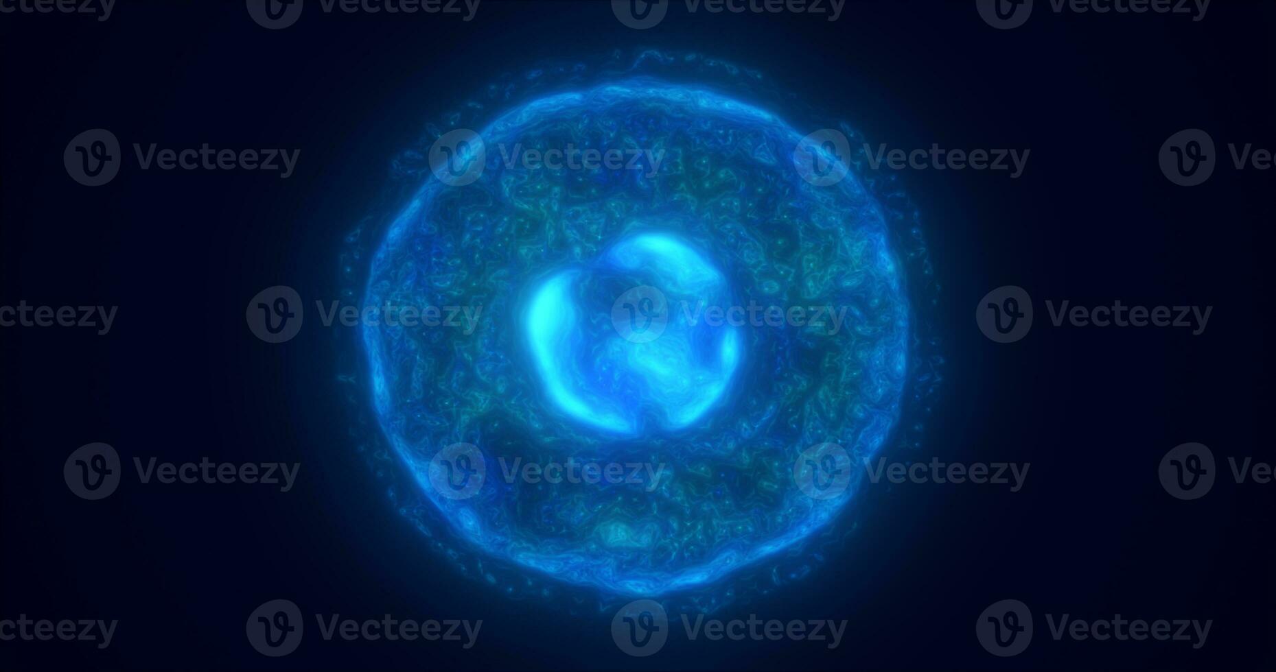 Blue energy glowing sphere futuristic atom from electric magic particles and energy waves background photo