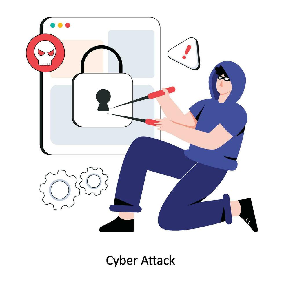 Cyber Attack Flat Style Design Vector illustration. Stock illustration