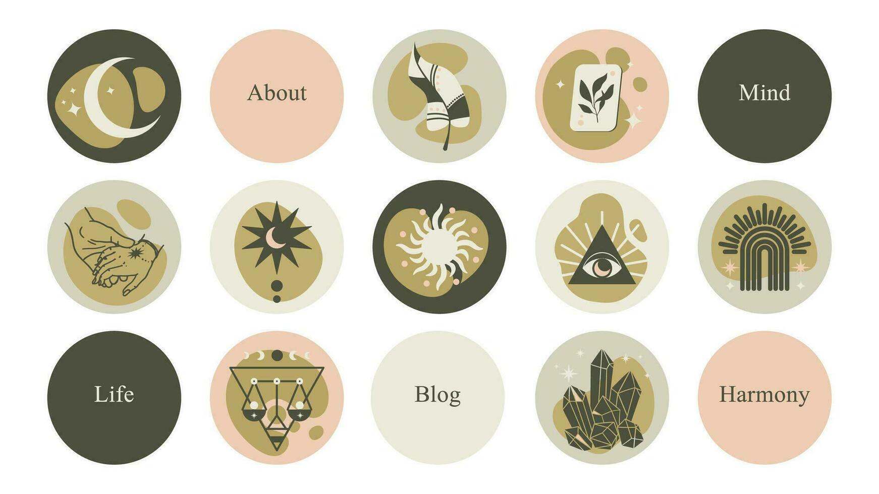 Magic highlights set. Paranormal and esoteric icons for a blog about mental health, magic and mystique. vector