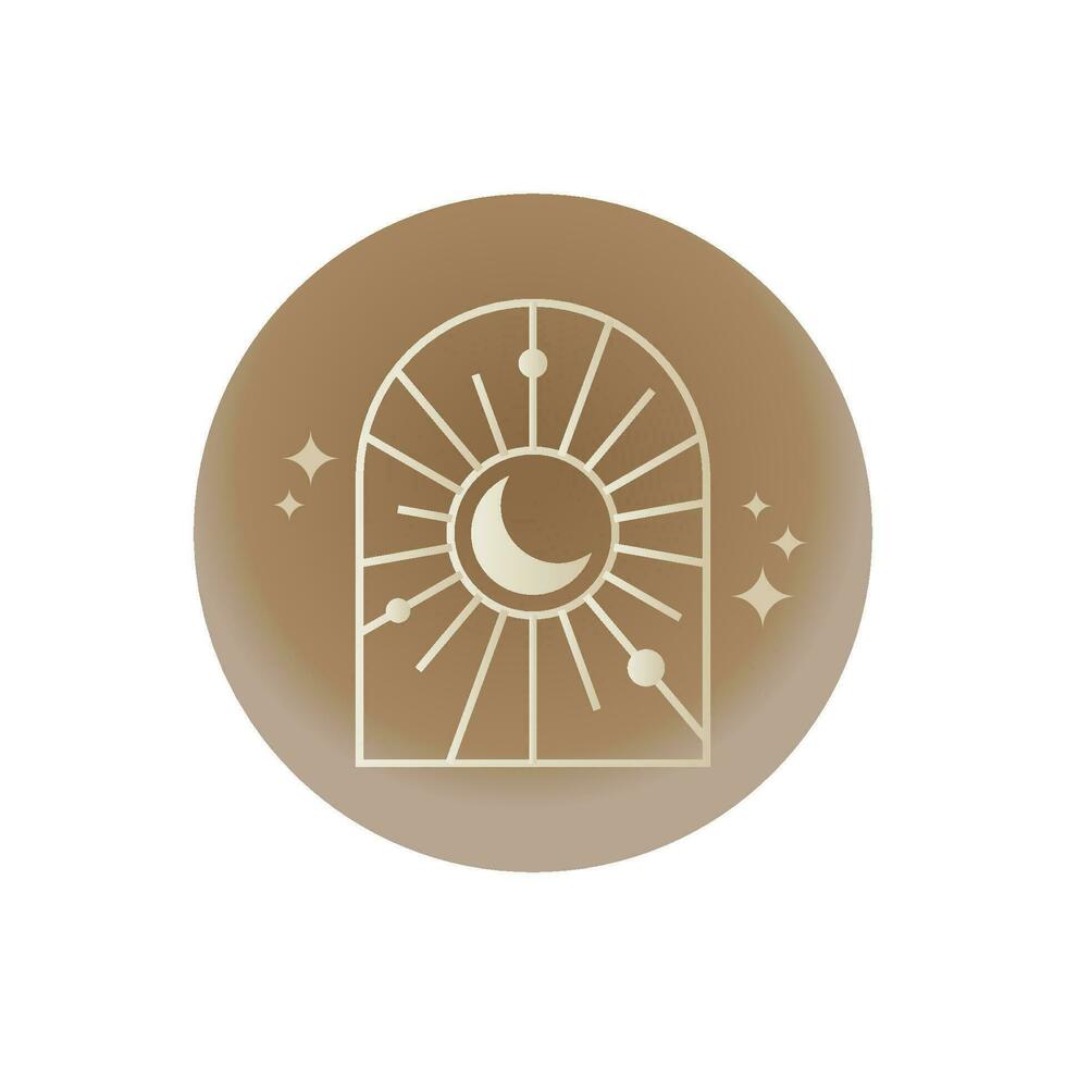 Window with sun and moon highlights for social networks. Line drawing esoteric, magical, mystical vector