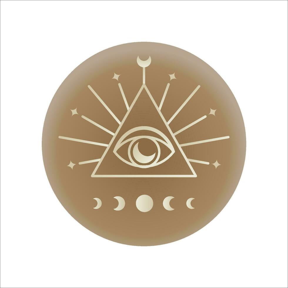 Eye in triangle and moon phase highlights for social media. Line drawing esoteric, magical, mystical vector