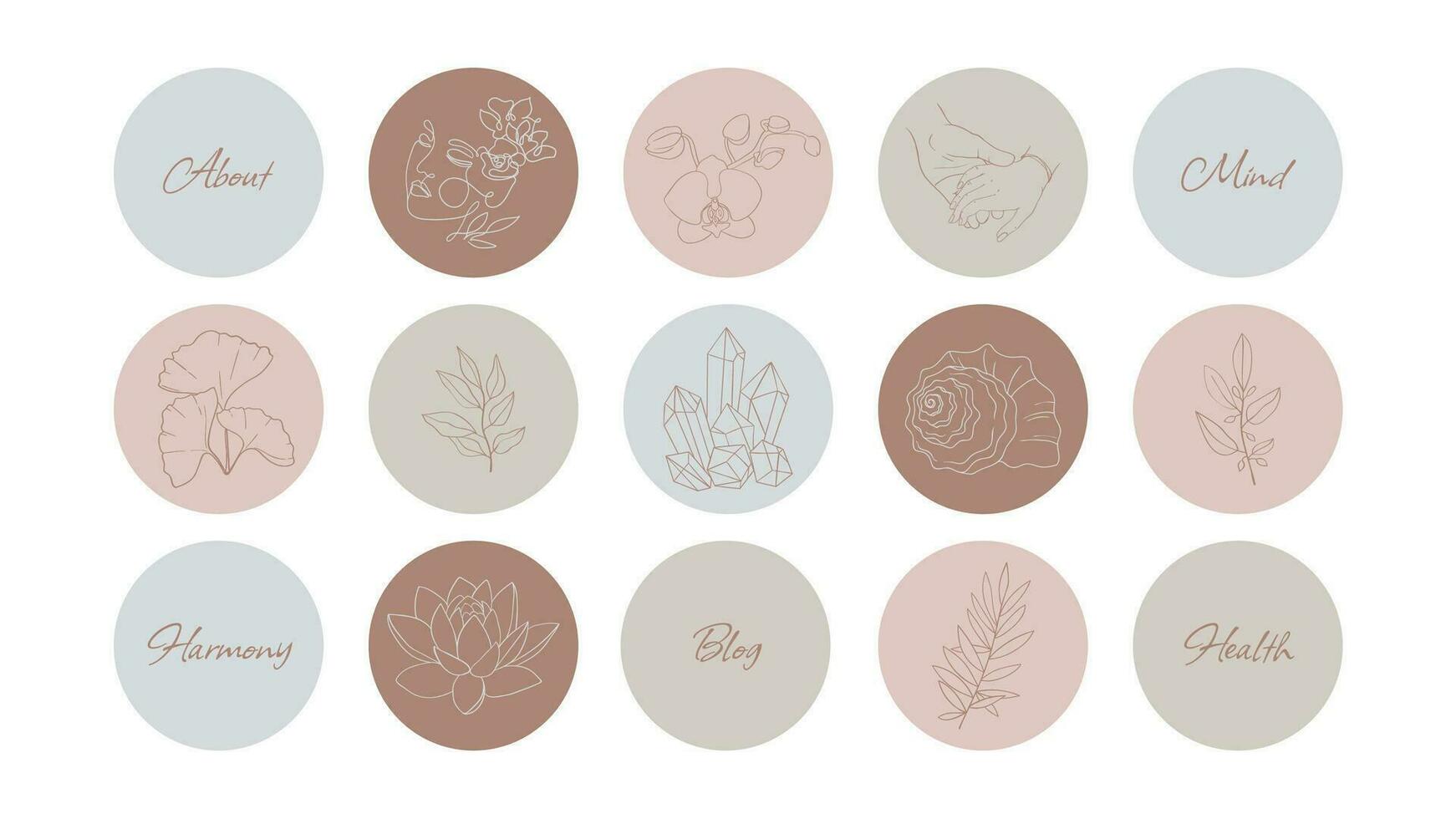 Highlights for blog and social media about mental health and harmony. Icons for the page about psychology and harmonious spirit. boho vector
