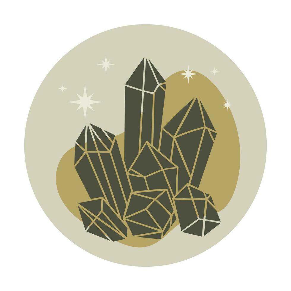 Esoteric icon for a blog with crystal crystals and stars. Mystical or magical blog in boho style on social networks. vector