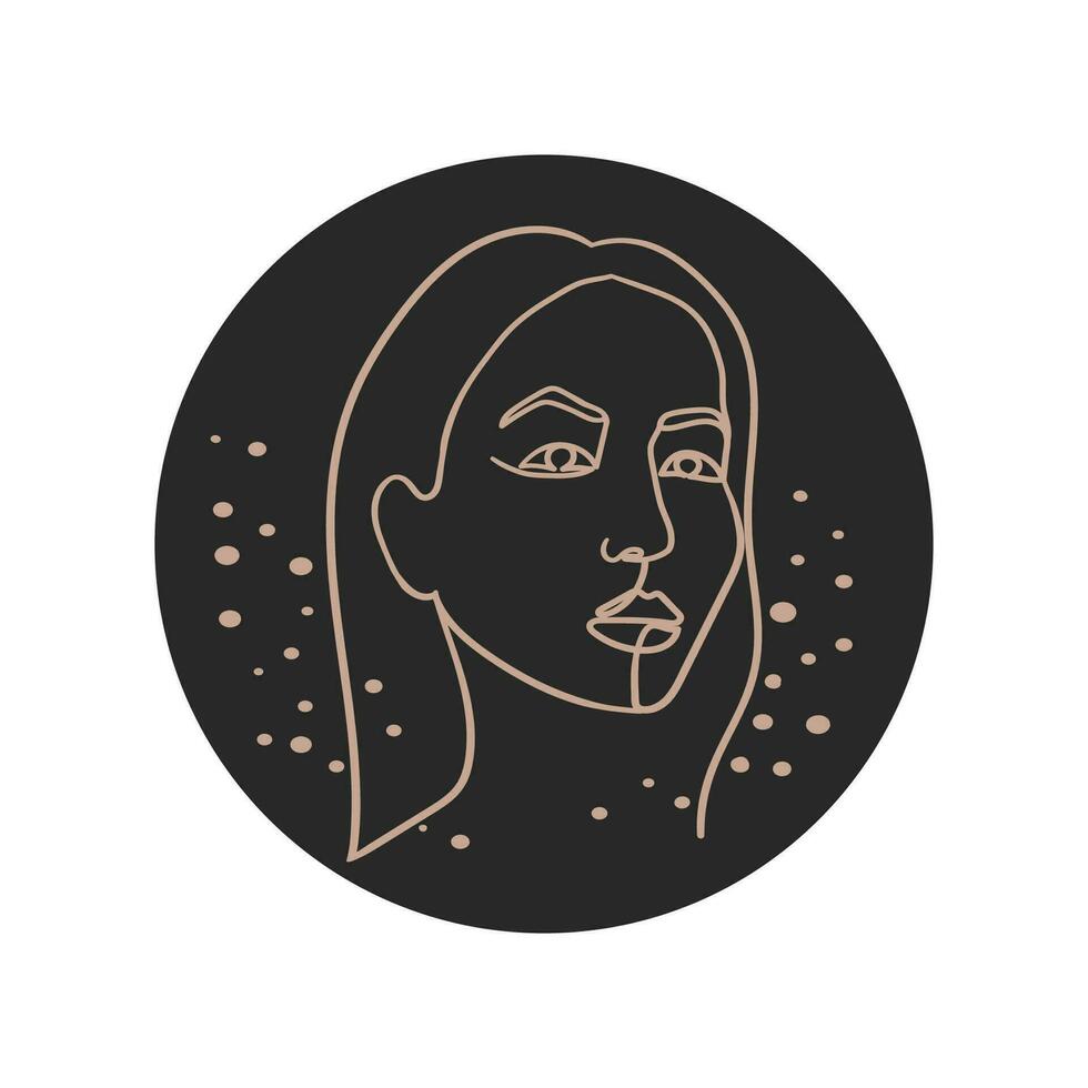 Female portrait highlights for social networks. Line drawing esoteric, magical image vector