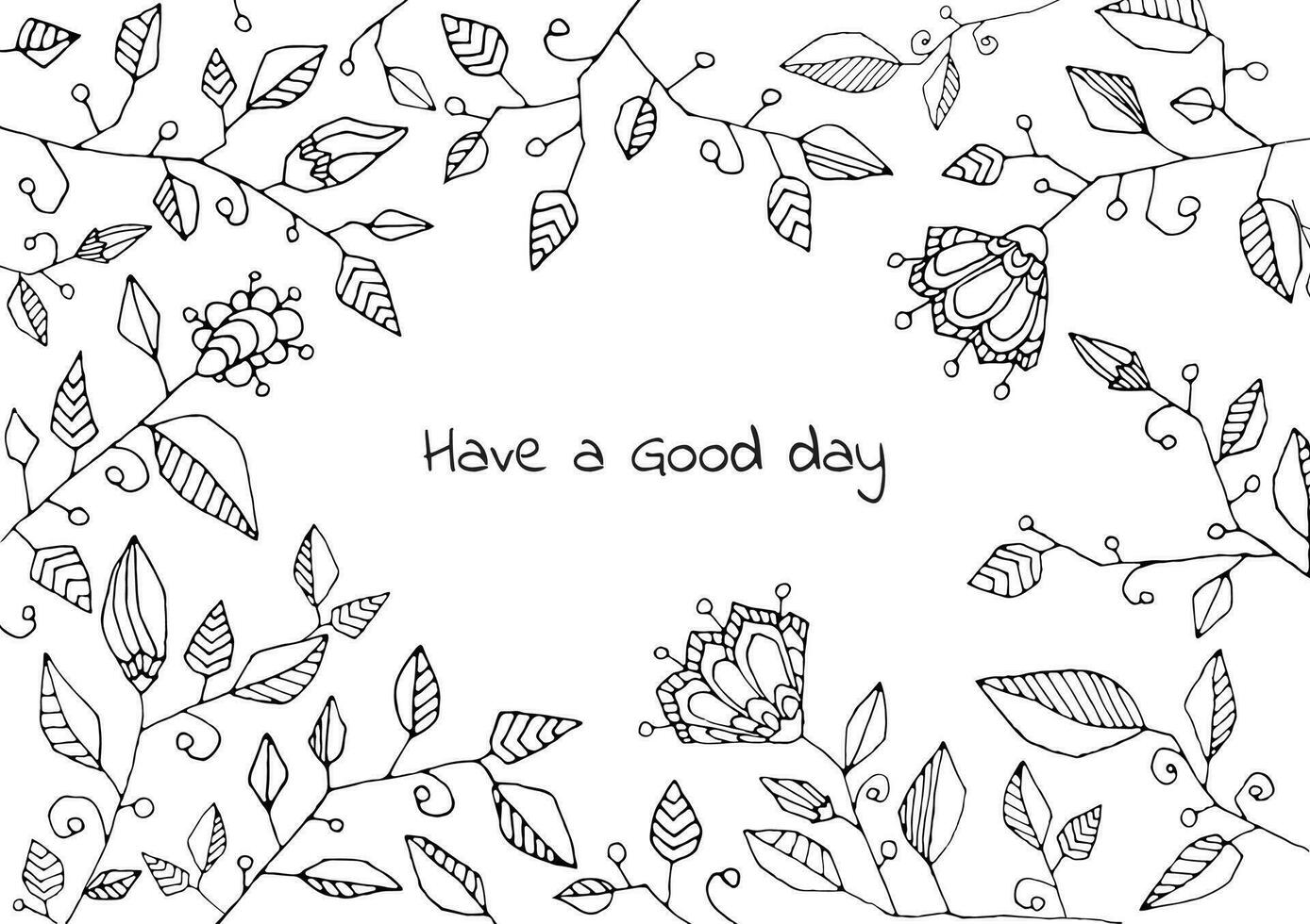 horizontal frame of flowers, patterns for text or coloring. Stained glass style linear drawing botanical ornament for cute postcard vector
