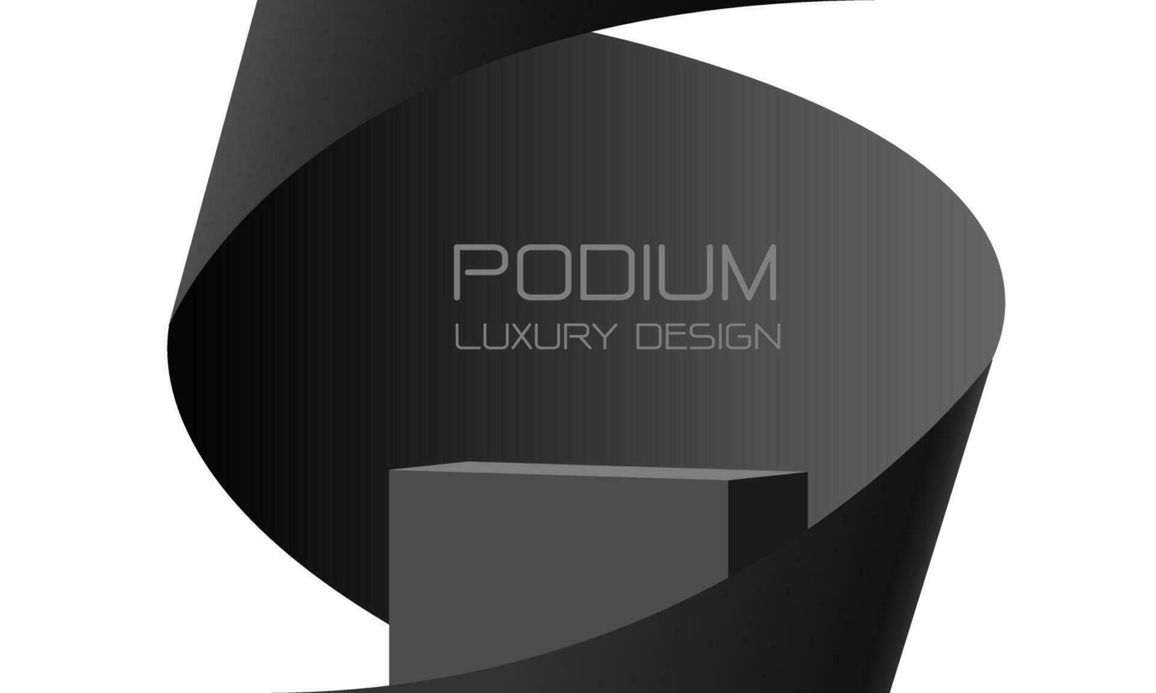 Vector of 3D podium black paper swirl flow on white studio product display stage background