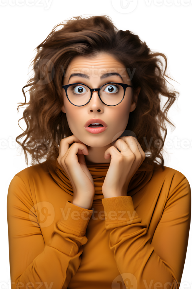 Half body portrait of a woman with shocked expression isolated on transparent background,man with shocked expression ,generative ai png