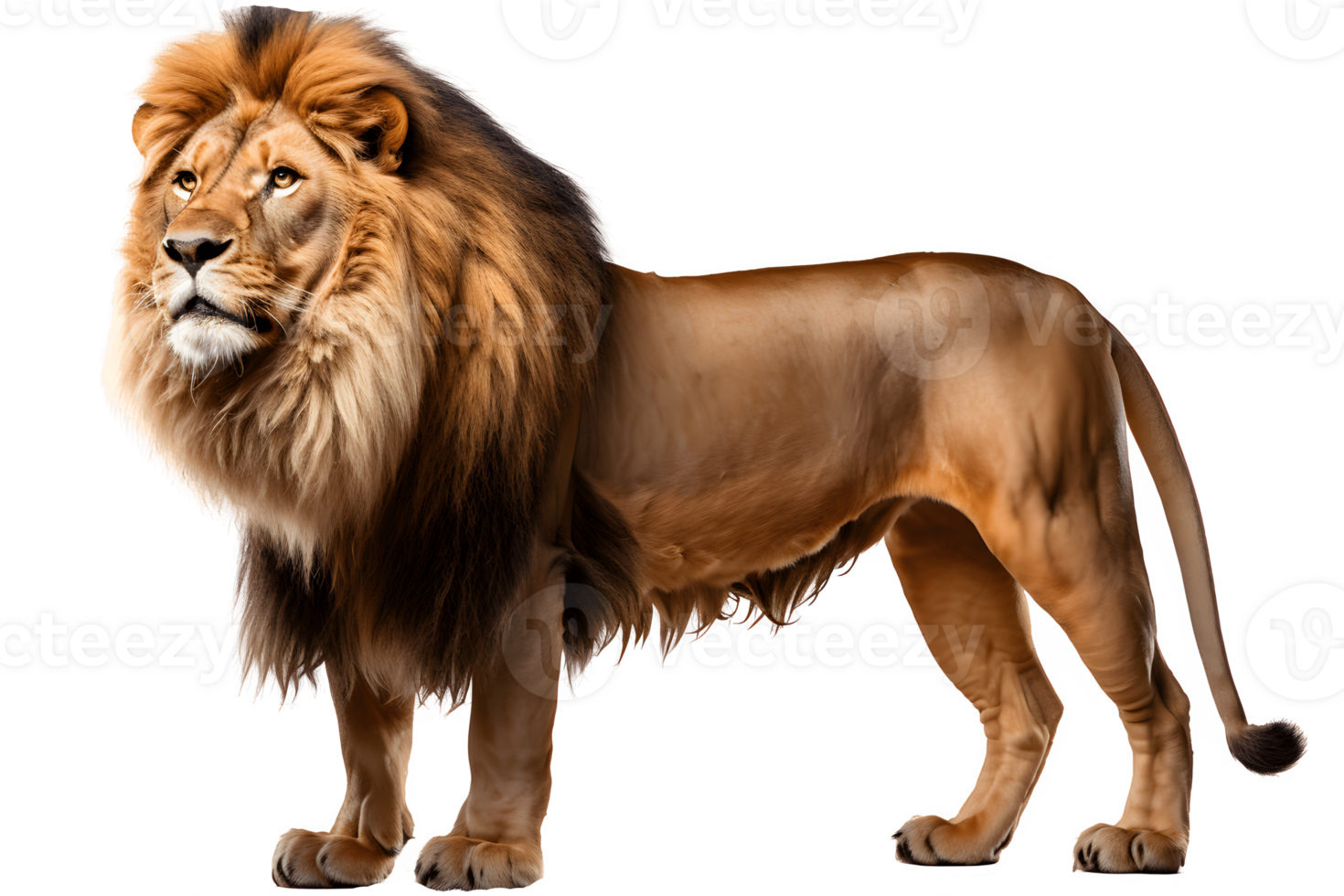 wild lion isolated on transparent background ,side view lion cut out ,generative ai png