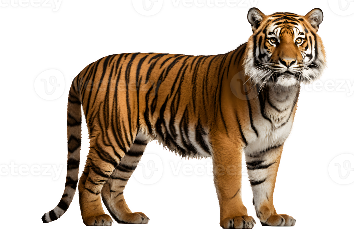 wild tiger side view isolated on transparent background ,tiger cut out ,generative ai png